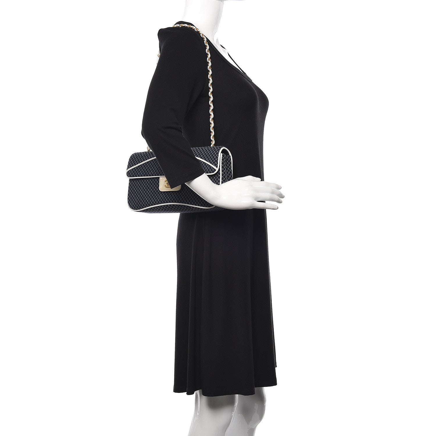 Chanel Jersey Micro Quilted Medium Single Flap Marine White 2 of 12