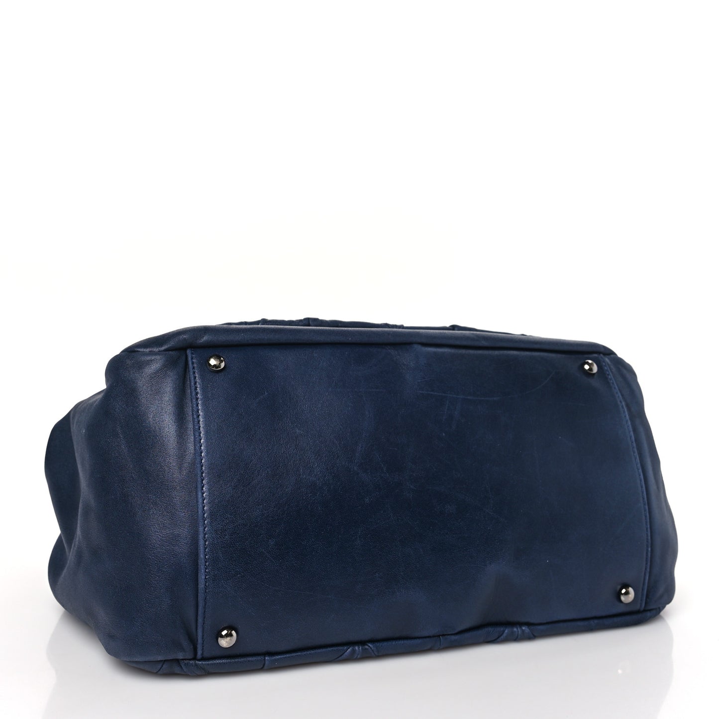 Lambskin Quilted Soft Squares Origami Accordion Flap Navy