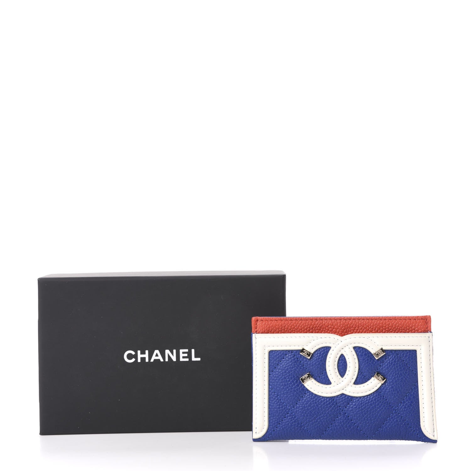 Chanel Caviar Quilted Filigree Card Holder Blue White Red 8 of 8