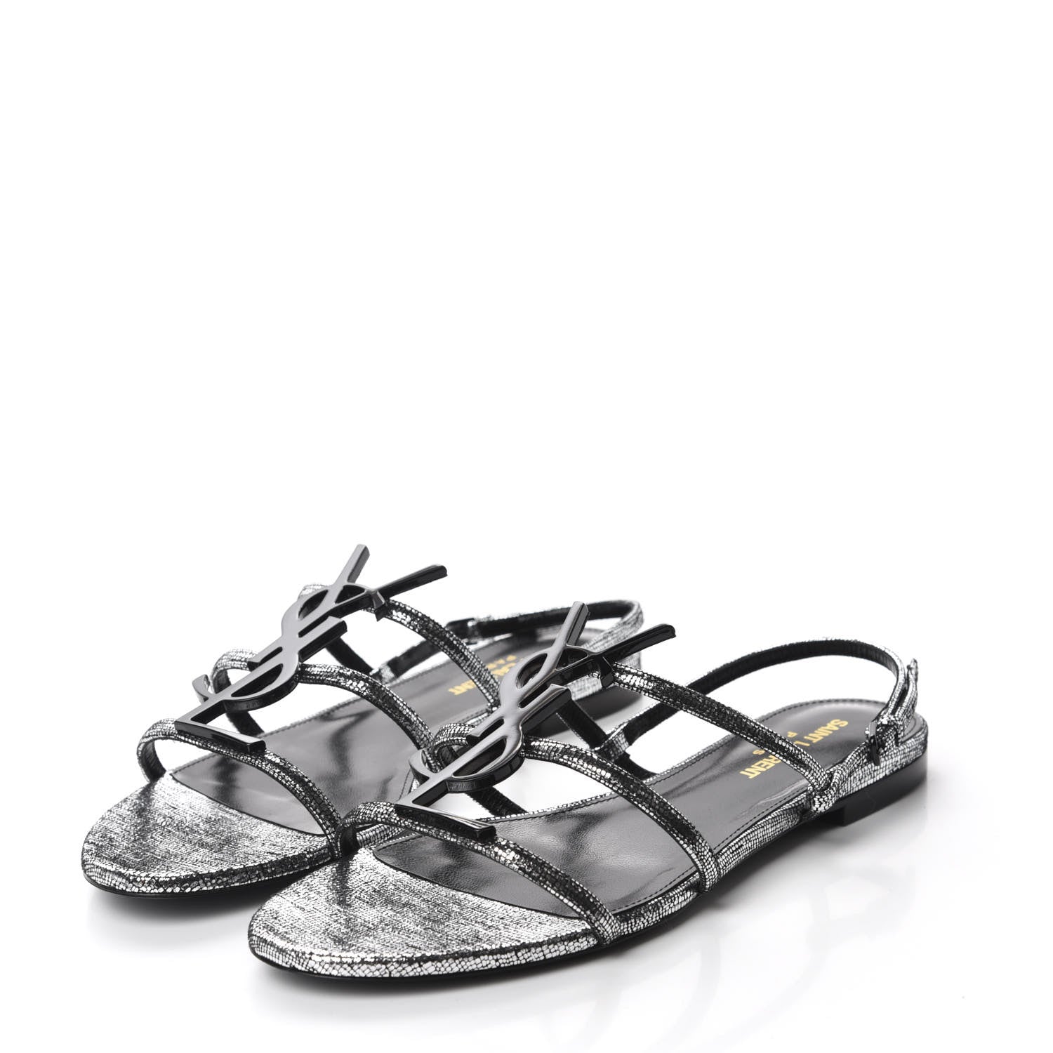 Saint Laurent Calfskin Cassandra Monogram Sandals 38.5 Argento 3 of 9