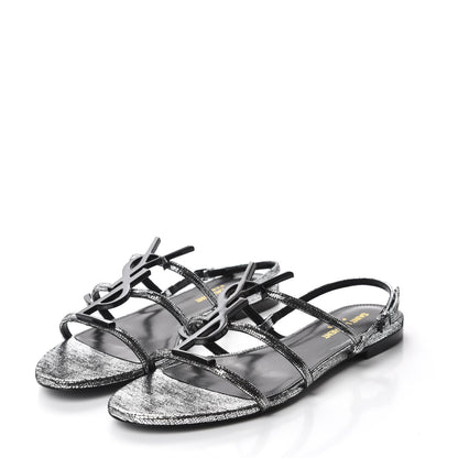 Saint Laurent Calfskin Cassandra Monogram Sandals 38.5 Argento 3 of 9