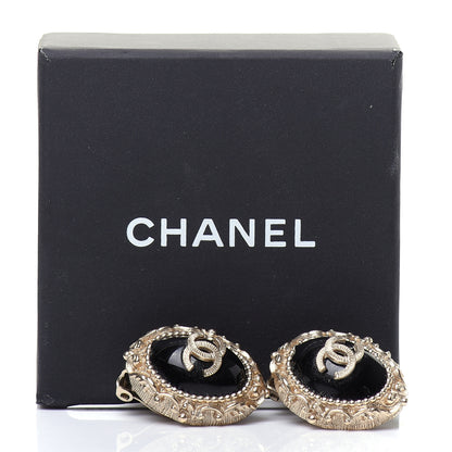Chanel Enamel CC Oval Clip On Earrings Gold Black 5 of 5