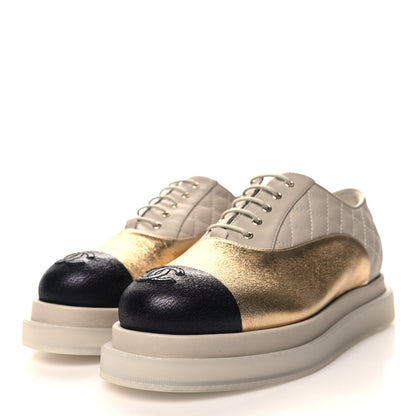 Chanel Metallic Lambskin Platform Sneakers 36 Beige Black Gold 3 of 8