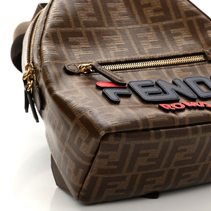 Fendi X FILA Glazed Fabric Vitello Century FF 1974 Mania Mini Backpack Mogano Panna Blueberry 9 of 11