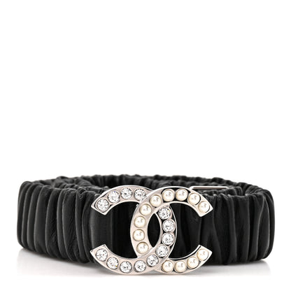 Chanel Lambskin Ruched Crystal Pearl CC Belt 70 28 Black 1 of 3