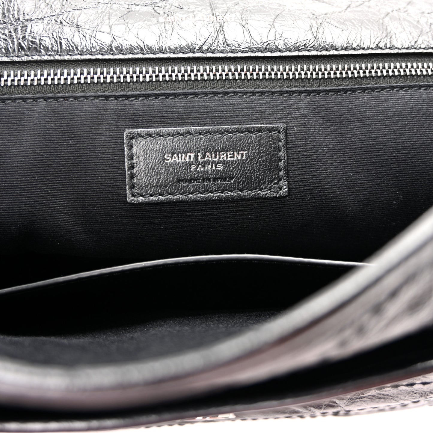 Crinkled Calfskin Matelasse Monogram Large Niki Chain Satchel Black