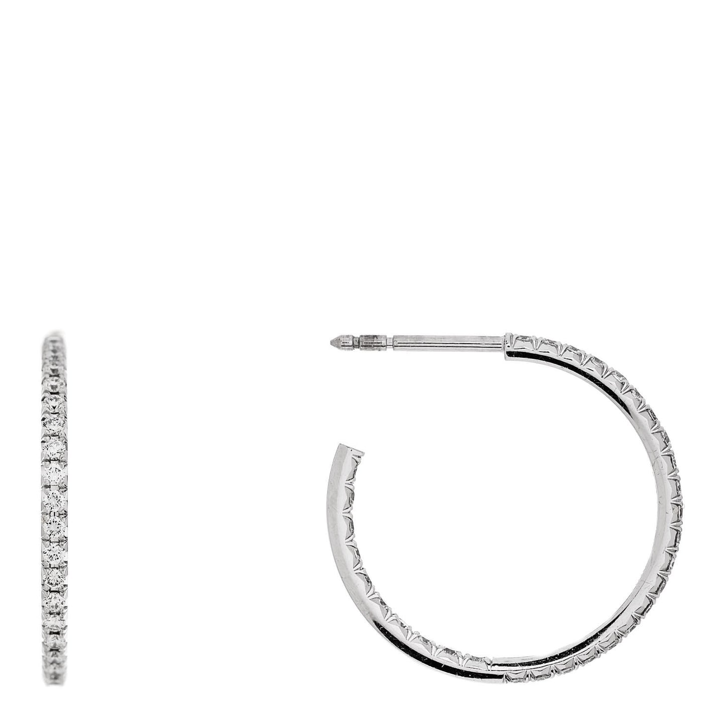 18K White Gold Diamond Medium Metro Hoop Earrings