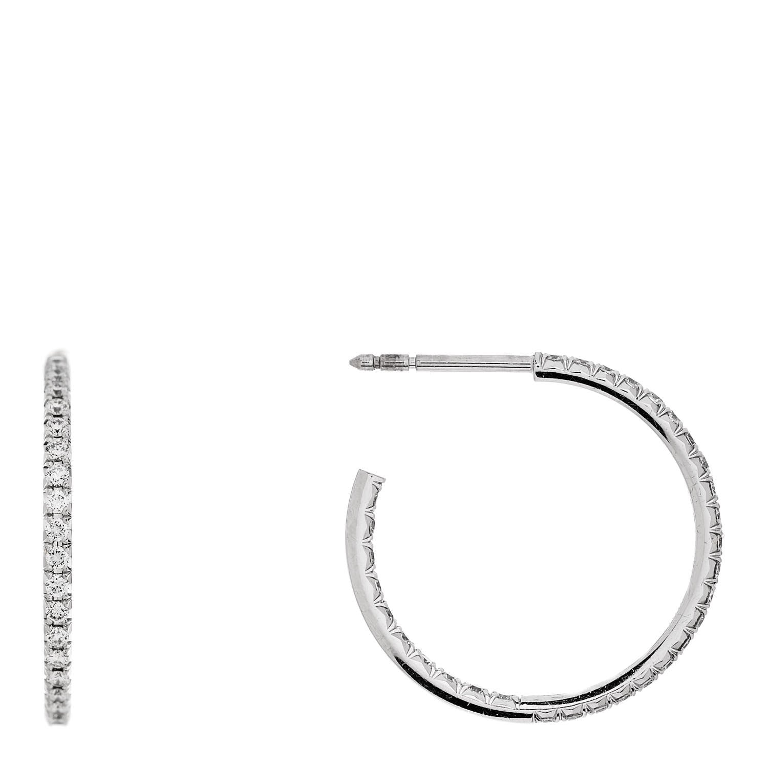 Tiffany 18K White Gold Diamond Medium Metro Hoop Earrings 1 of 4