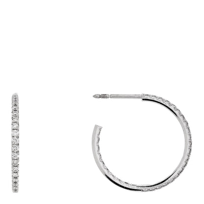 Tiffany 18K White Gold Diamond Medium Metro Hoop Earrings 1 of 4