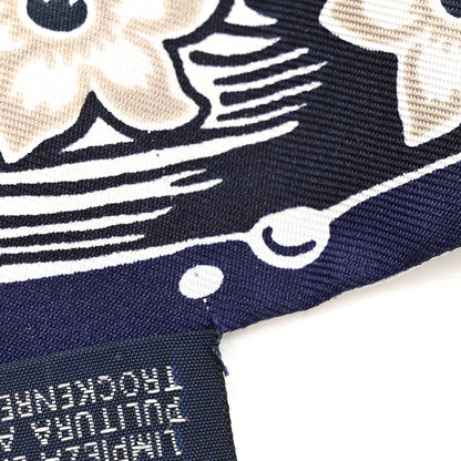 Hermes Silk Bingata Sticker Twilly Bleu Vif Marine Tabac Blanc 6 of 6