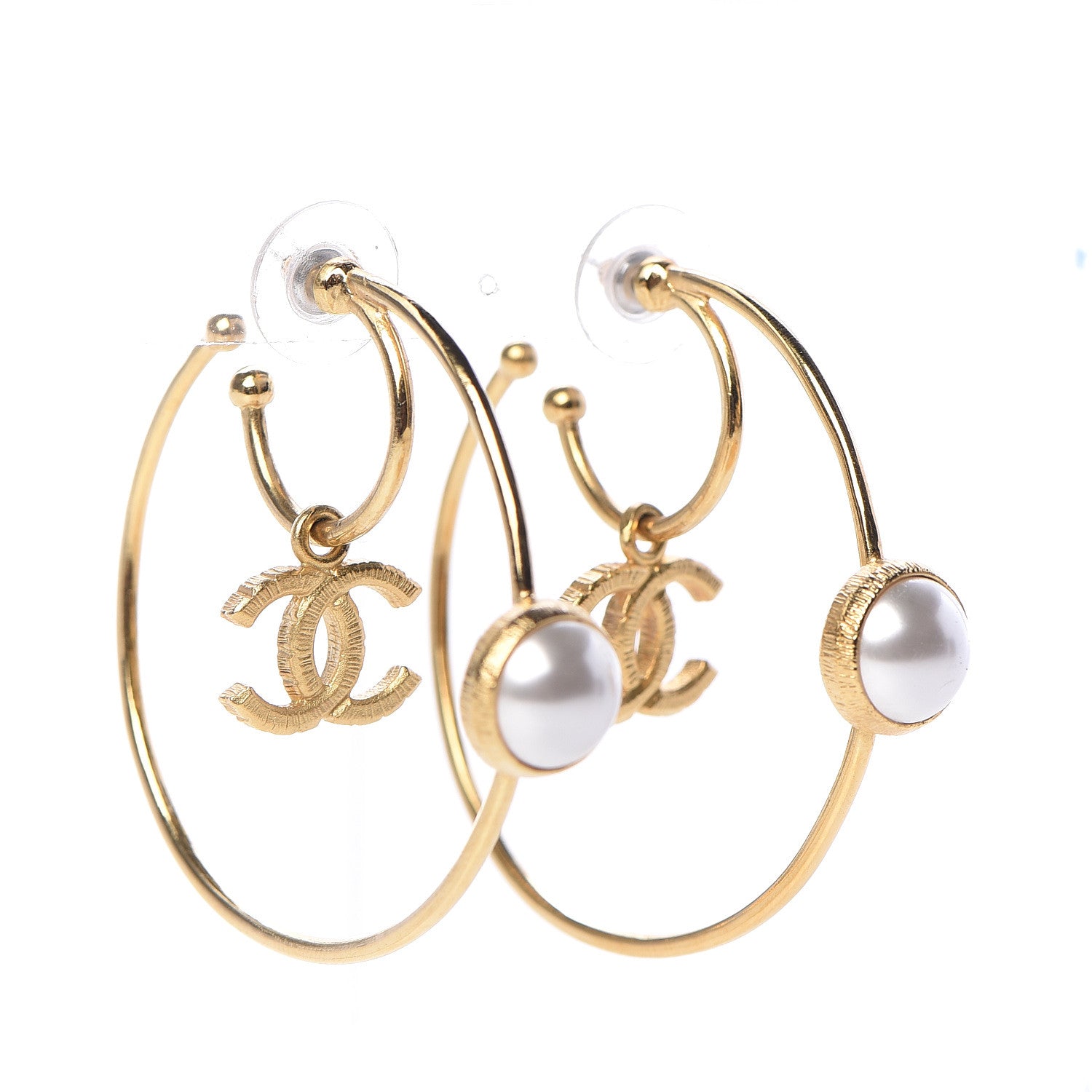 Chanel Pearl CC Tags Hoop Earrings Gold 2 of 8