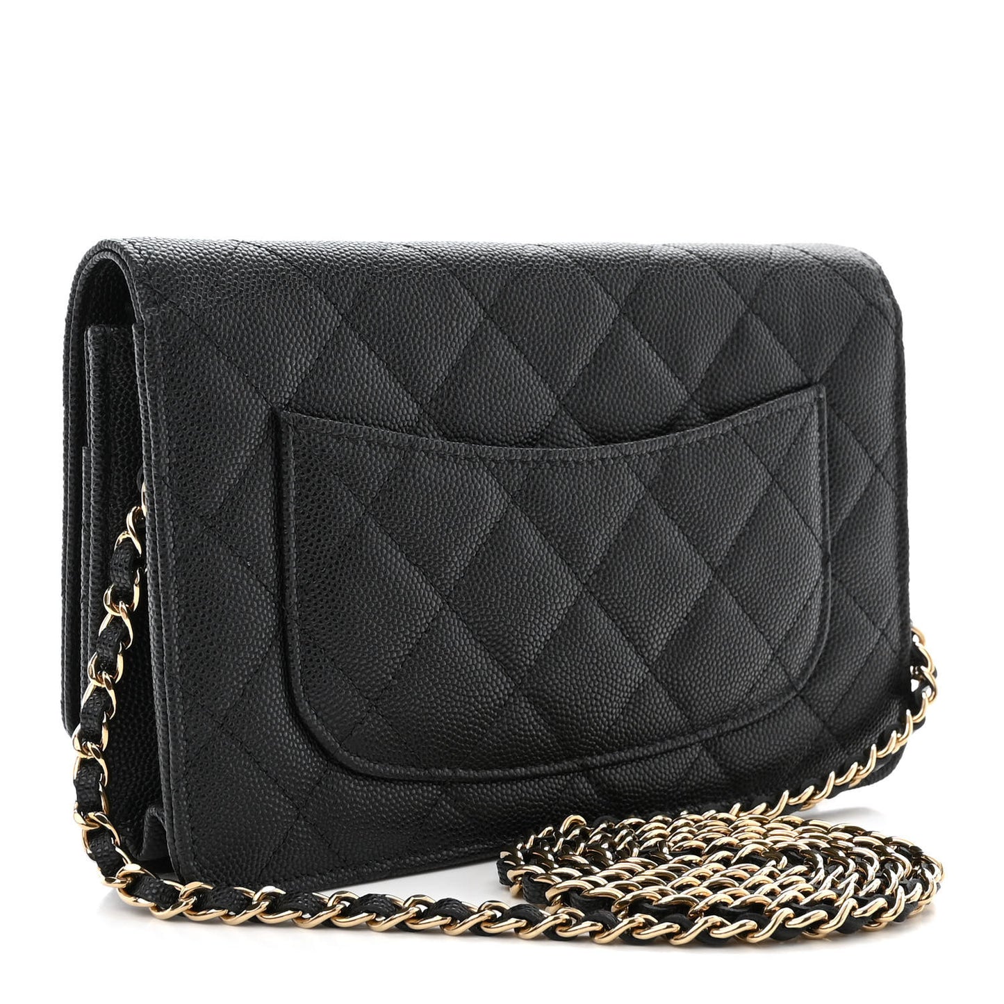 Caviar Quilted Crystal Enamel CC Wallet On Chain WOC Black