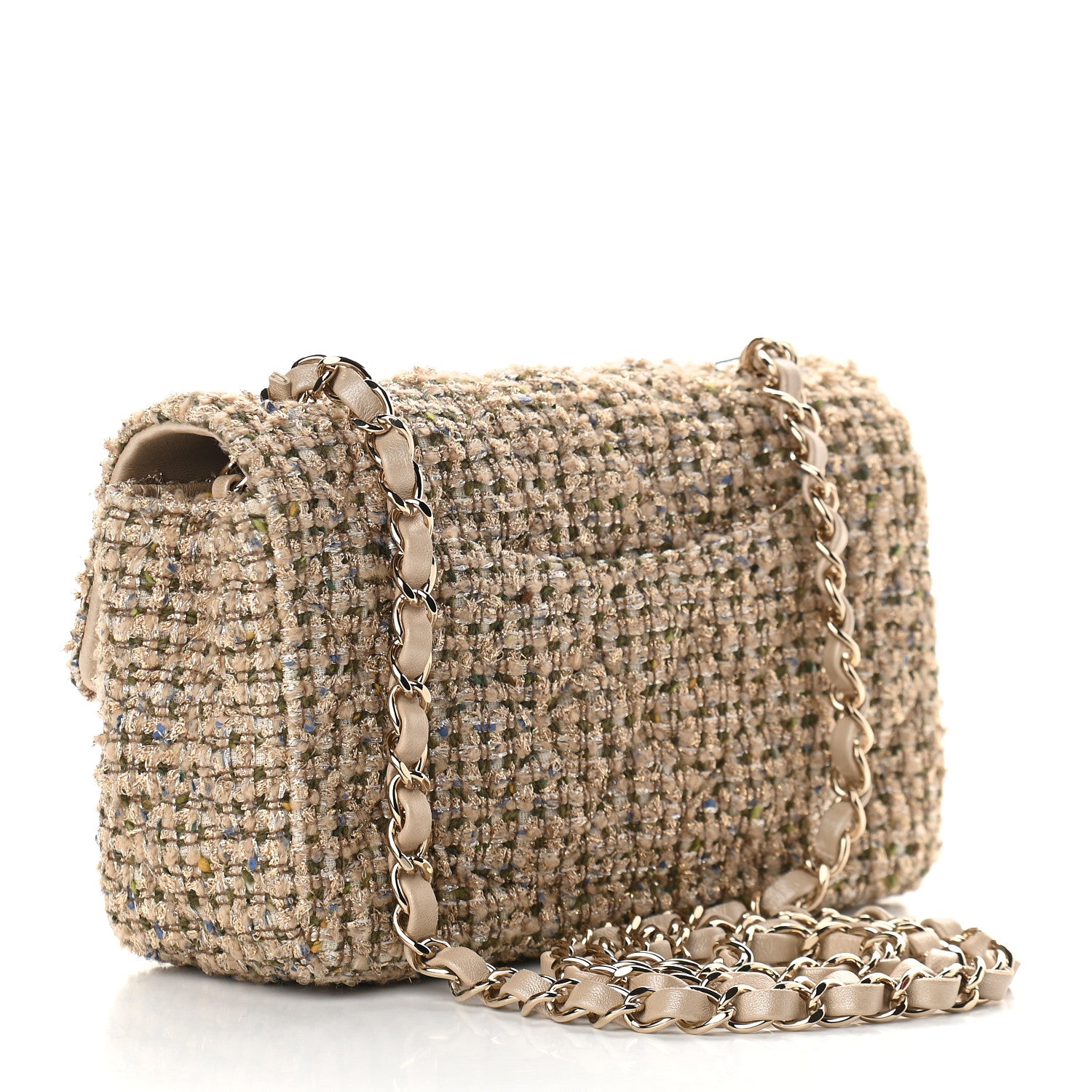 Chanel Tweed Quilted Mini Rectangular Flap Beige 3 of 9