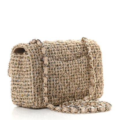 Chanel Tweed Quilted Mini Rectangular Flap Beige 3 of 9