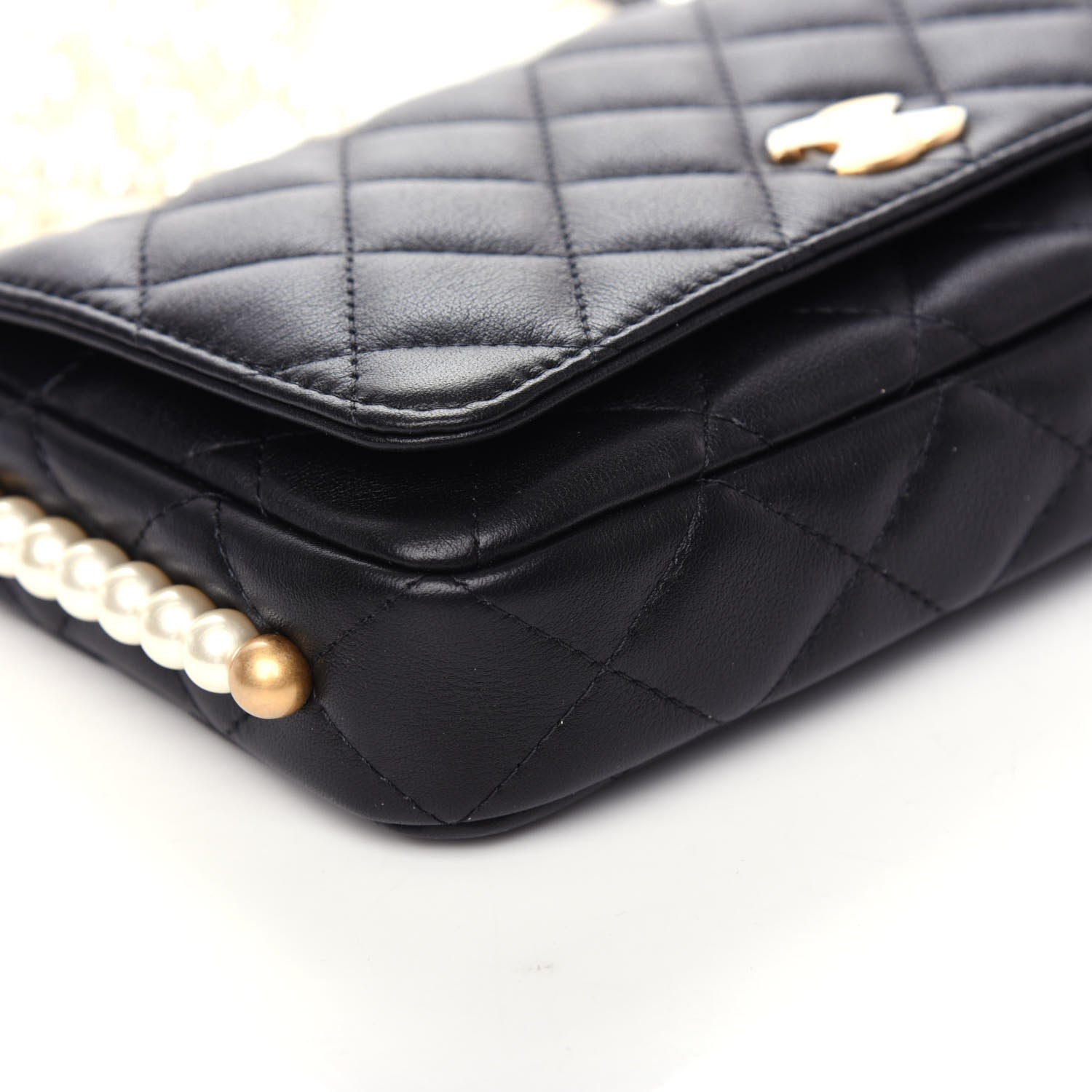 Chanel Calfskin Quilted Pearl Wallet On Chain WOC Black 15 of 19