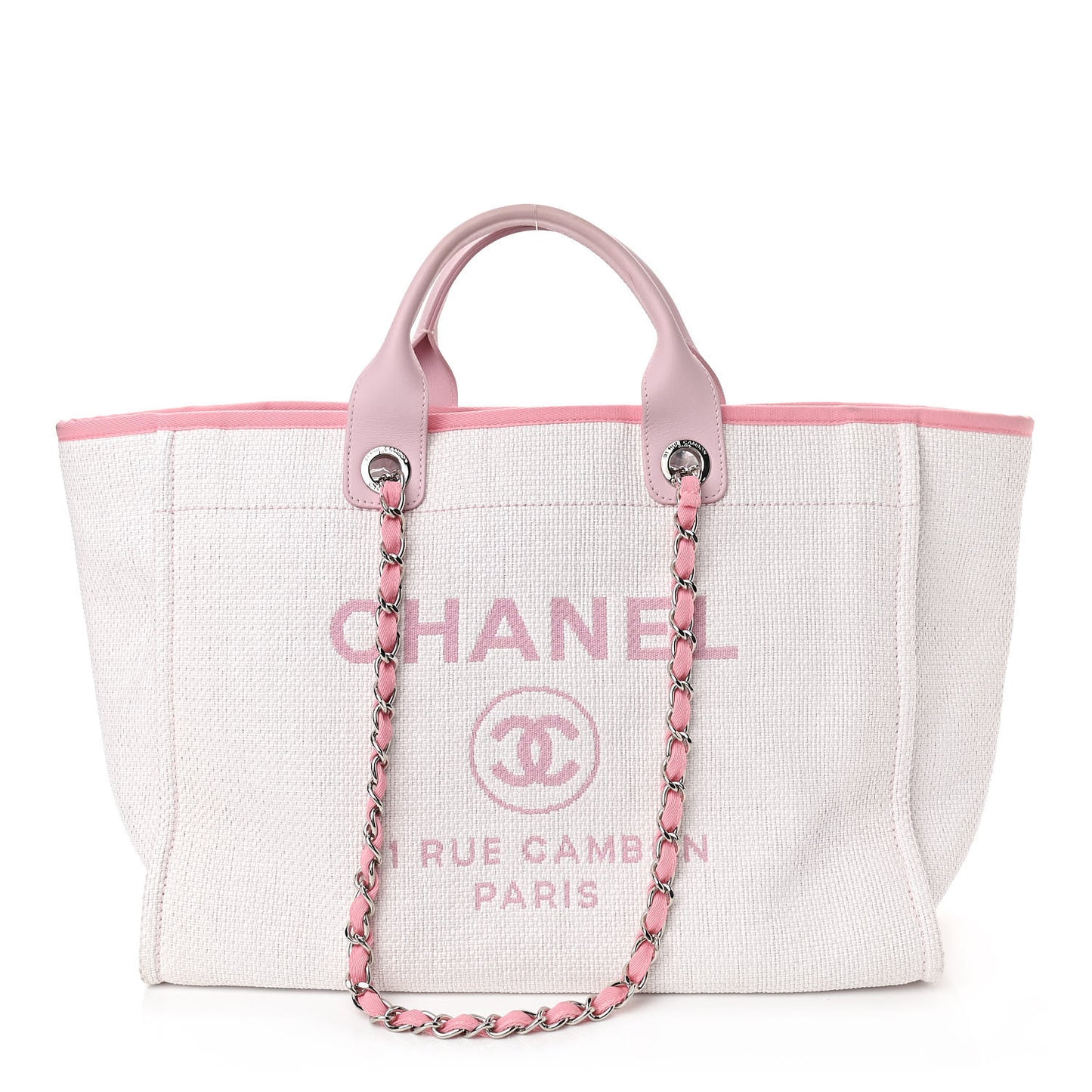 Woven Straw Raffia Medium Deauville Tote Pink