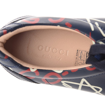 Gucci Calfskin GucciGhost Print Womens Low Top Sneakers 36 Blue Agata Hibiscus Red 6 of 8