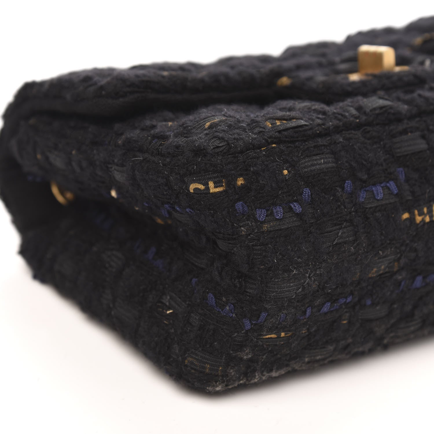 Chanel Tweed Quilted Mini 2.55 Reissue Flap Black Gold Navy 8 of 10