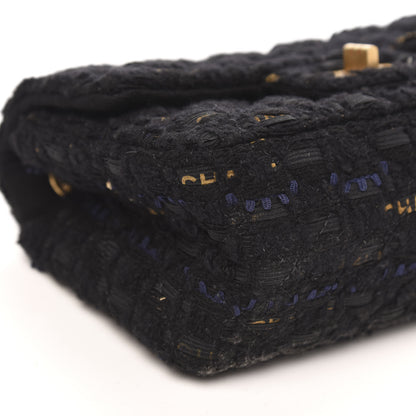 Chanel Tweed Quilted Mini 2.55 Reissue Flap Black Gold Navy 8 of 10