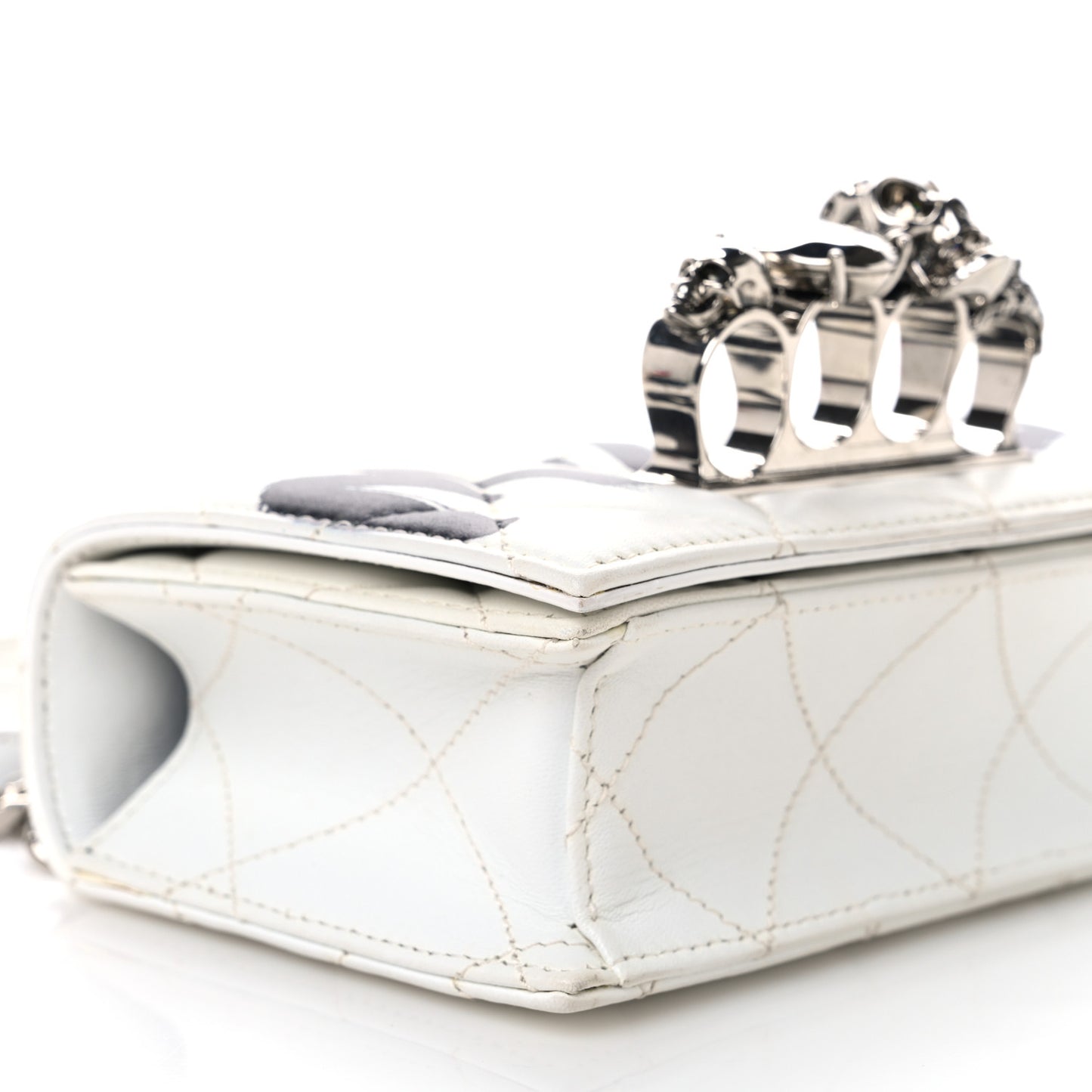 Lambskin Quilted Graffiti Skull Knuckle Crossbody White Black