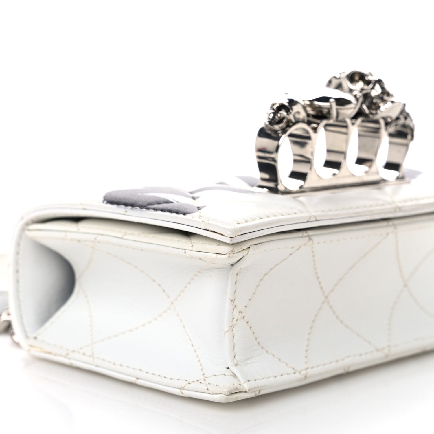 Alexander McQueen Lambskin Quilted Graffiti Skull Knuckle Crossbody White Black 9 of 11