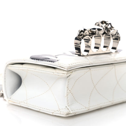 Alexander McQueen Lambskin Quilted Graffiti Skull Knuckle Crossbody White Black 9 of 11