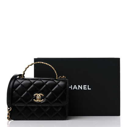 Chanel Shiny Calfskin Quilted Mini Chain Top Handle Flap Black 13 of 13