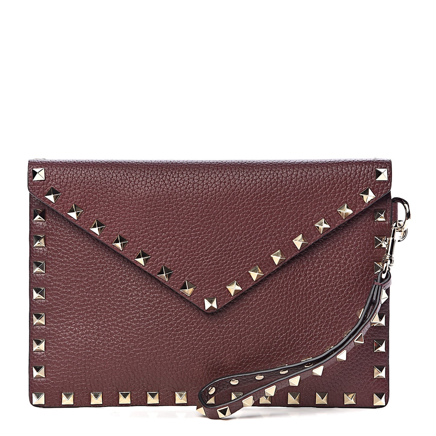 Pebbled Calfskin Medium Rockstud Envelope Flat Wristlet Pouch Rubin
