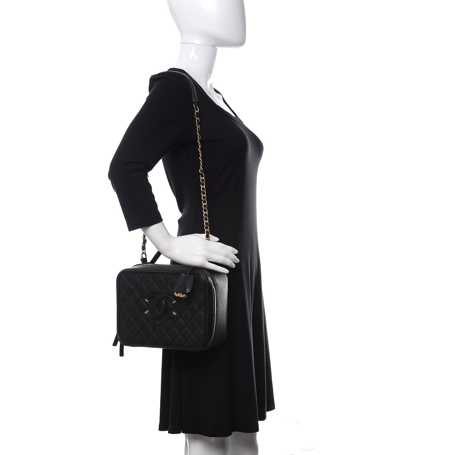 Chanel Caviar Quilted Large CC Filigree Vanity Case Black 2 of 11