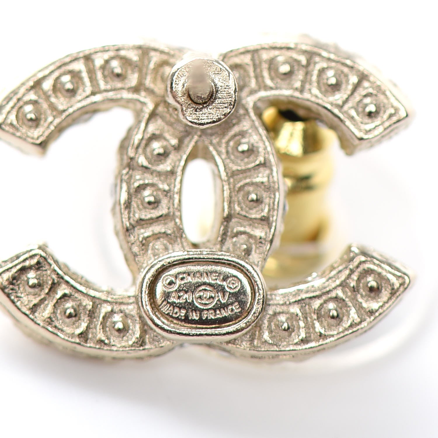Chanel Crystal Pearl CC Earrings Gold 4 of 4
