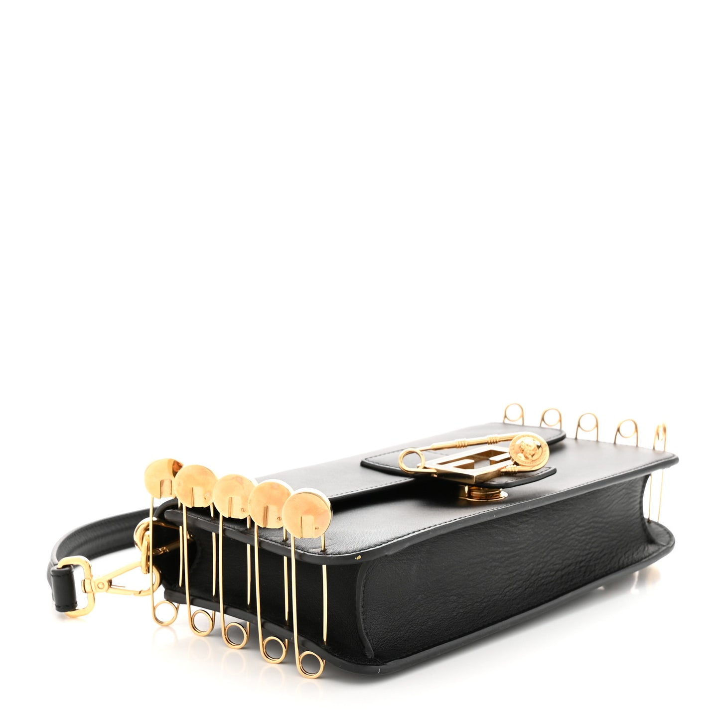X VERSACE Vitello Seta Fendace Brooch Baguette Black