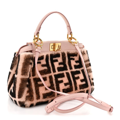 Fendi Shearling Nappa Macro FF 1974 Mini Peekaboo Iconic Satchel White Ice Cuoio Miele Scuro 3 of 11
