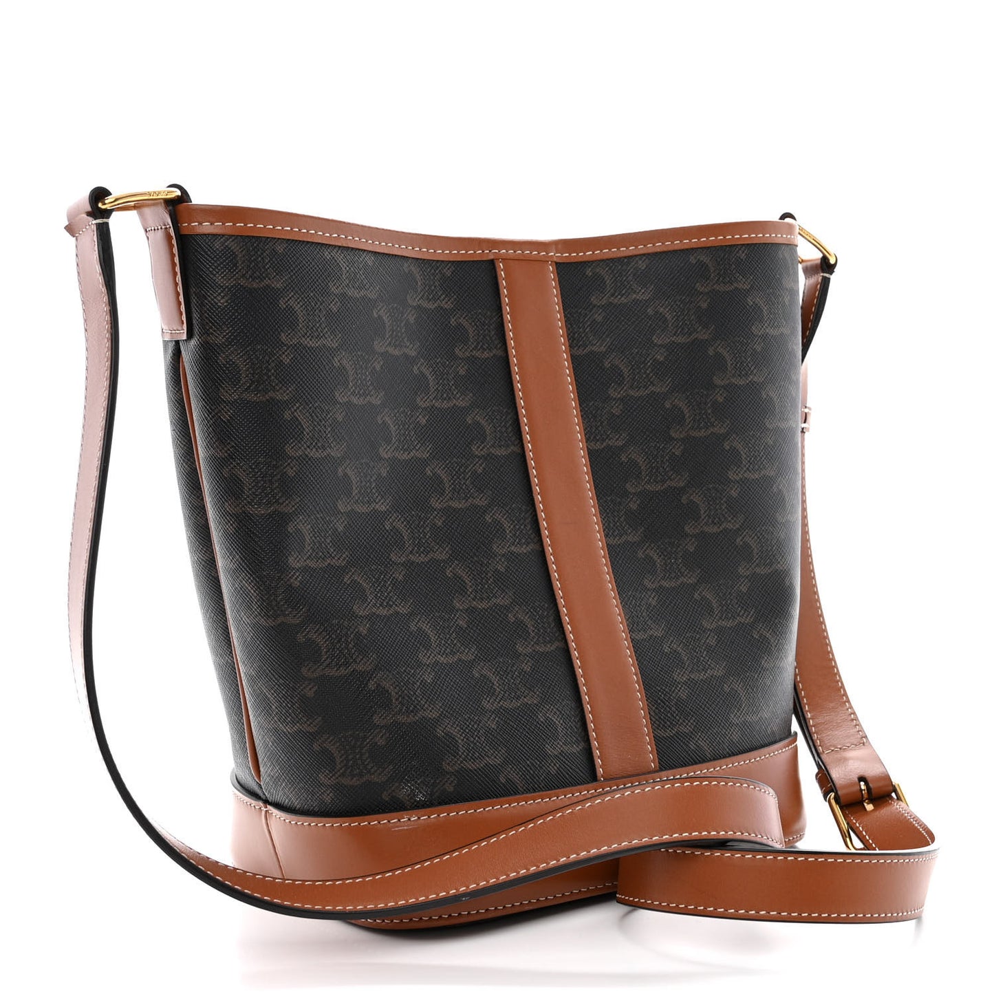 Triomphe Canvas Calfskin Small Bucket Bag Tan