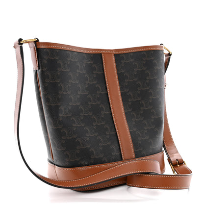 Celine Triomphe Canvas Calfskin Small Bucket Bag Tan 3 of 10