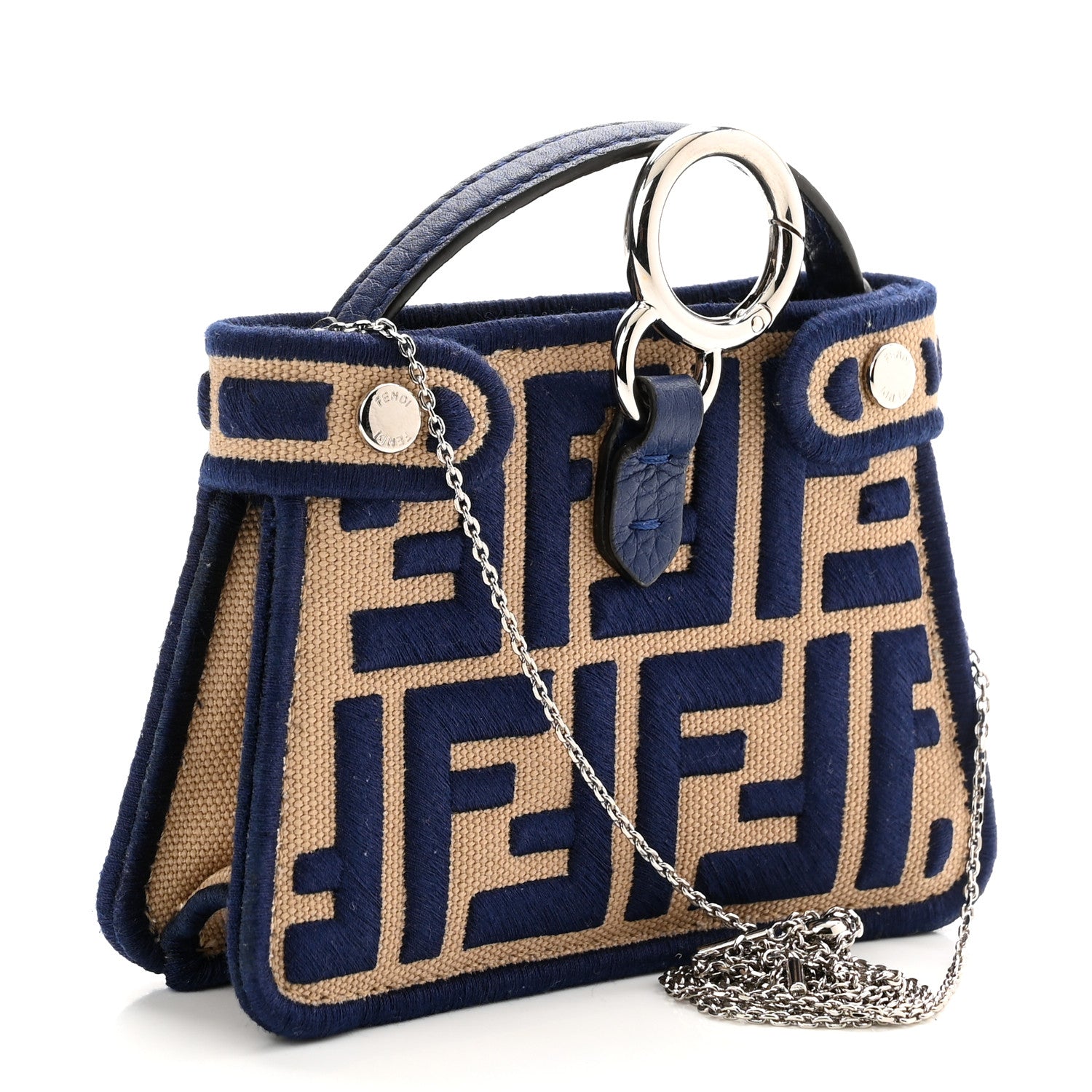 Fendi Canvas Vitello Volanato FF Embroidered Pico Peekaboo Charm Sand Midnight 3 of 10
