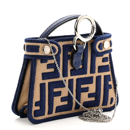 Fendi Canvas Vitello Volanato FF Embroidered Pico Peekaboo Charm Sand Midnight 3 of 10