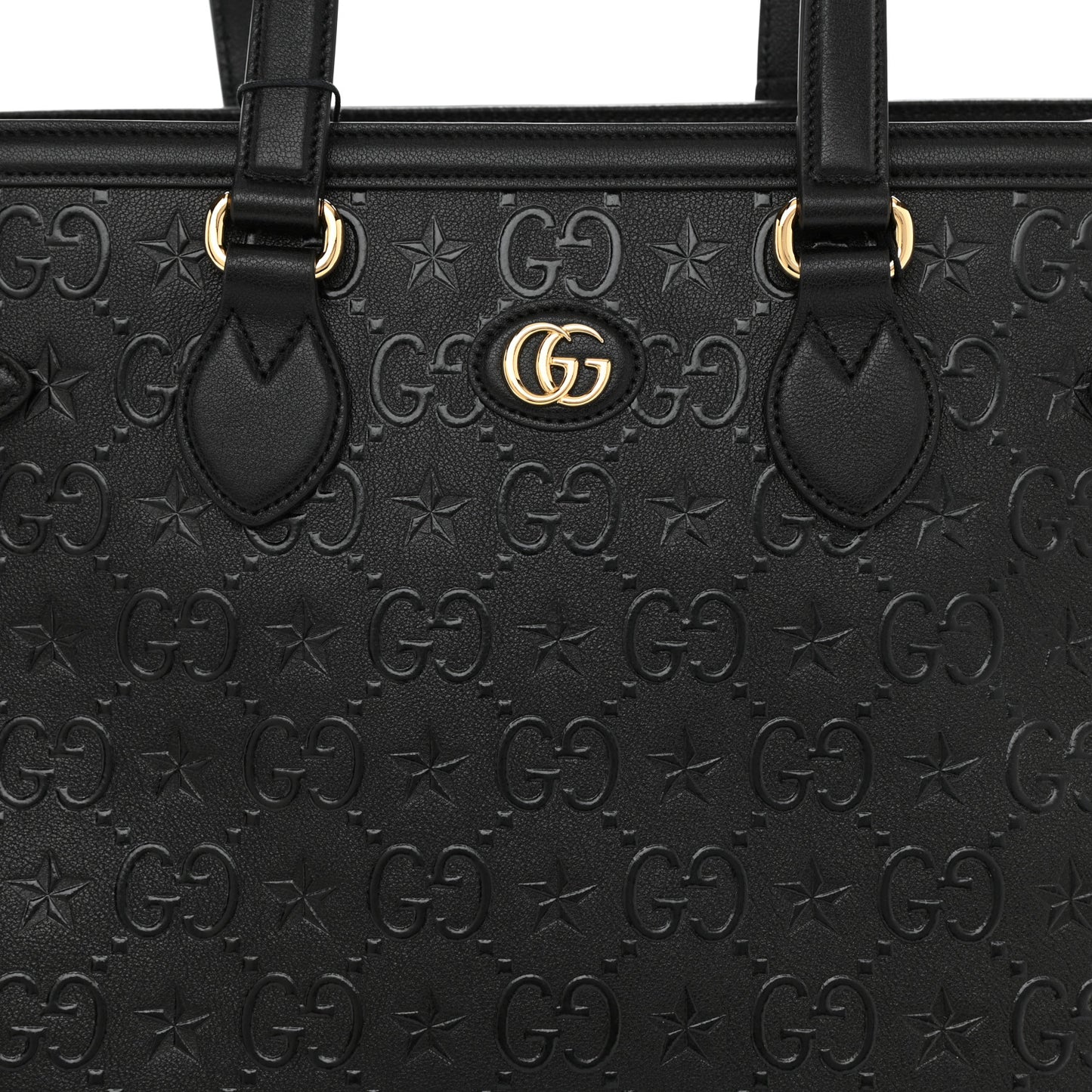 Wonka Grain Calfskin GG Monogram Star Embossed Medium GG Tote Black