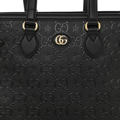 Gucci Wonka Grain Calfskin GG Monogram Star Embossed Medium GG Tote Black 9 of 9