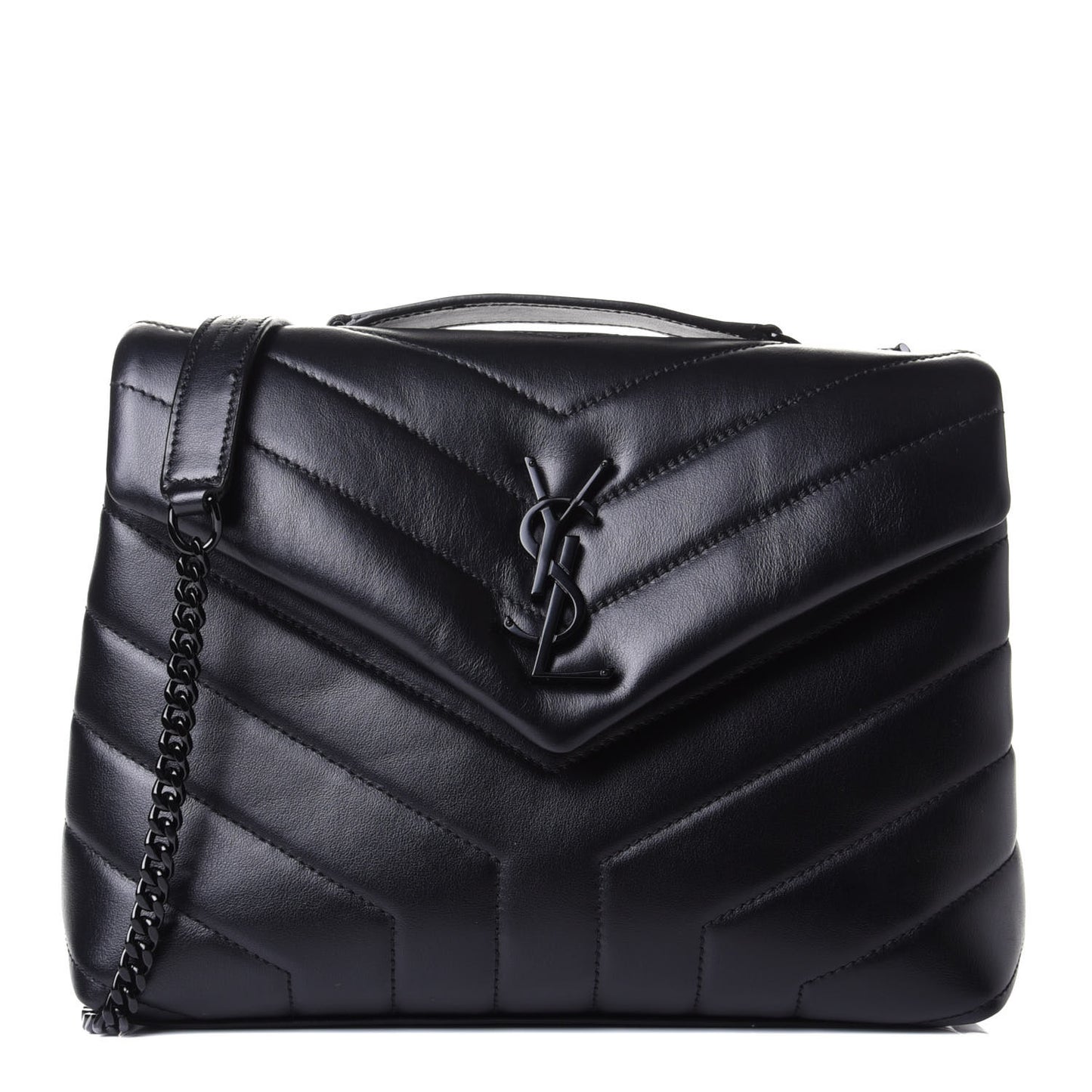 Calfskin Y Quilted Monogram Small Loulou Chain Satchel Black