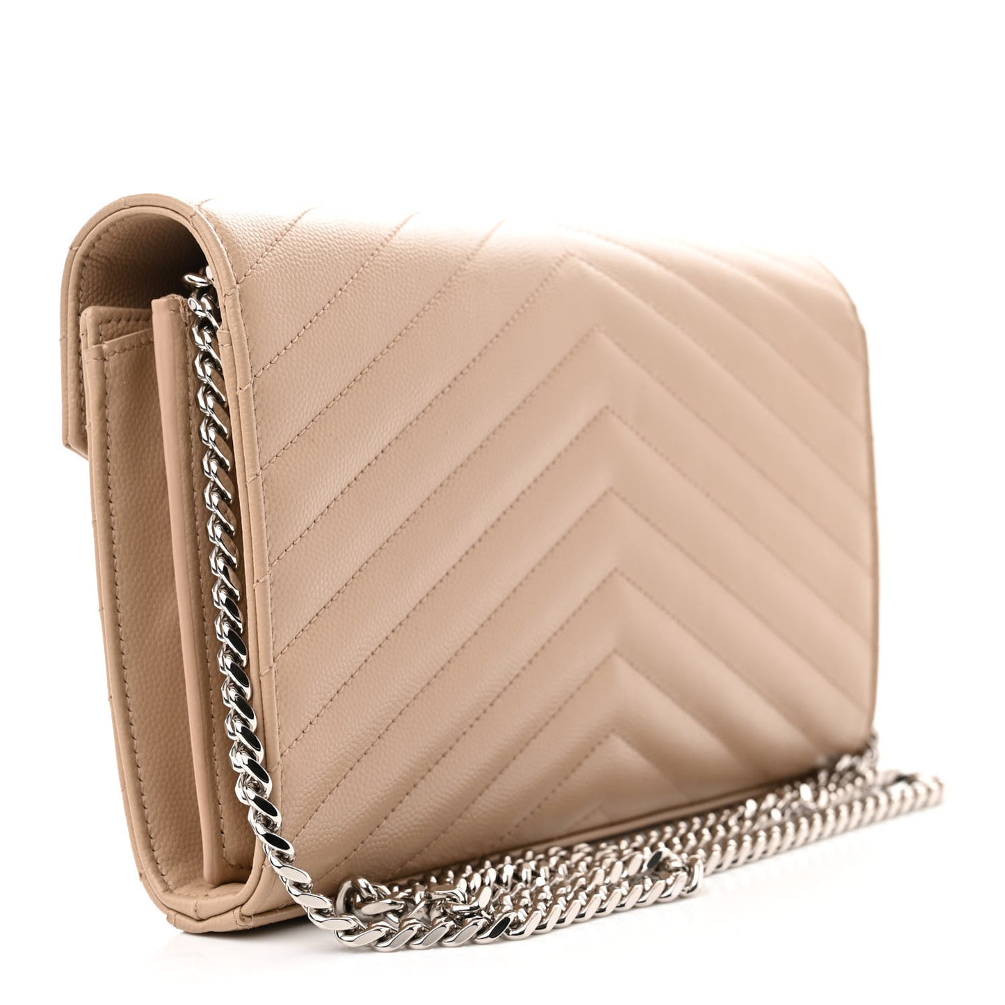 Grain De Poudre Matelasse Chevron Monogram Chain Wallet Dark Beige