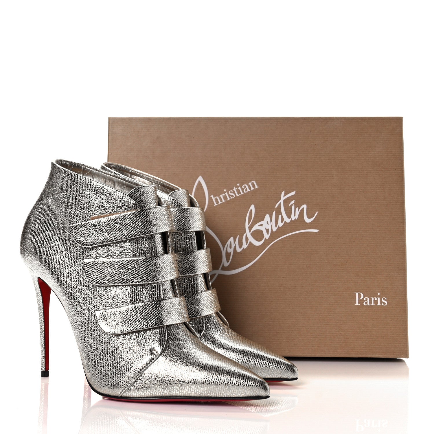 Christian Louboutin Calf Lame Tweed Triniboot 100 Booties 38.5 Platine 13 of 14