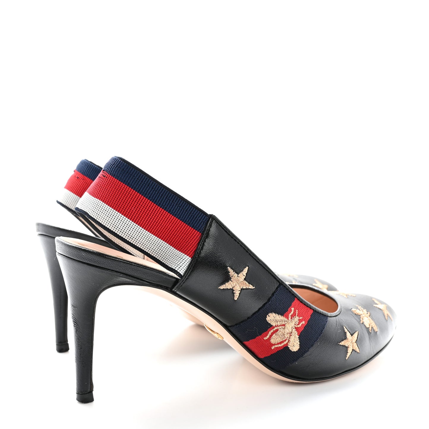 Malaga Kid Web Bee Star Embroidered Sylvie High Heel Slingback Pumps 39 Black