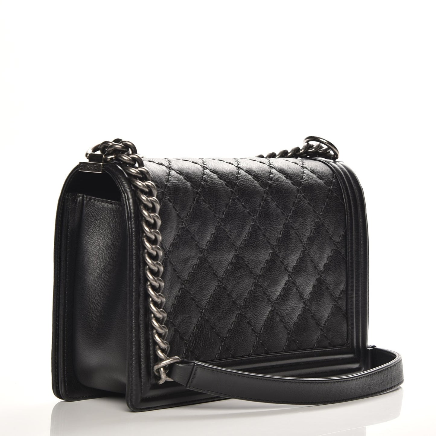 Calfskin Quilted Double Stitch New Medium Boy Flap Black