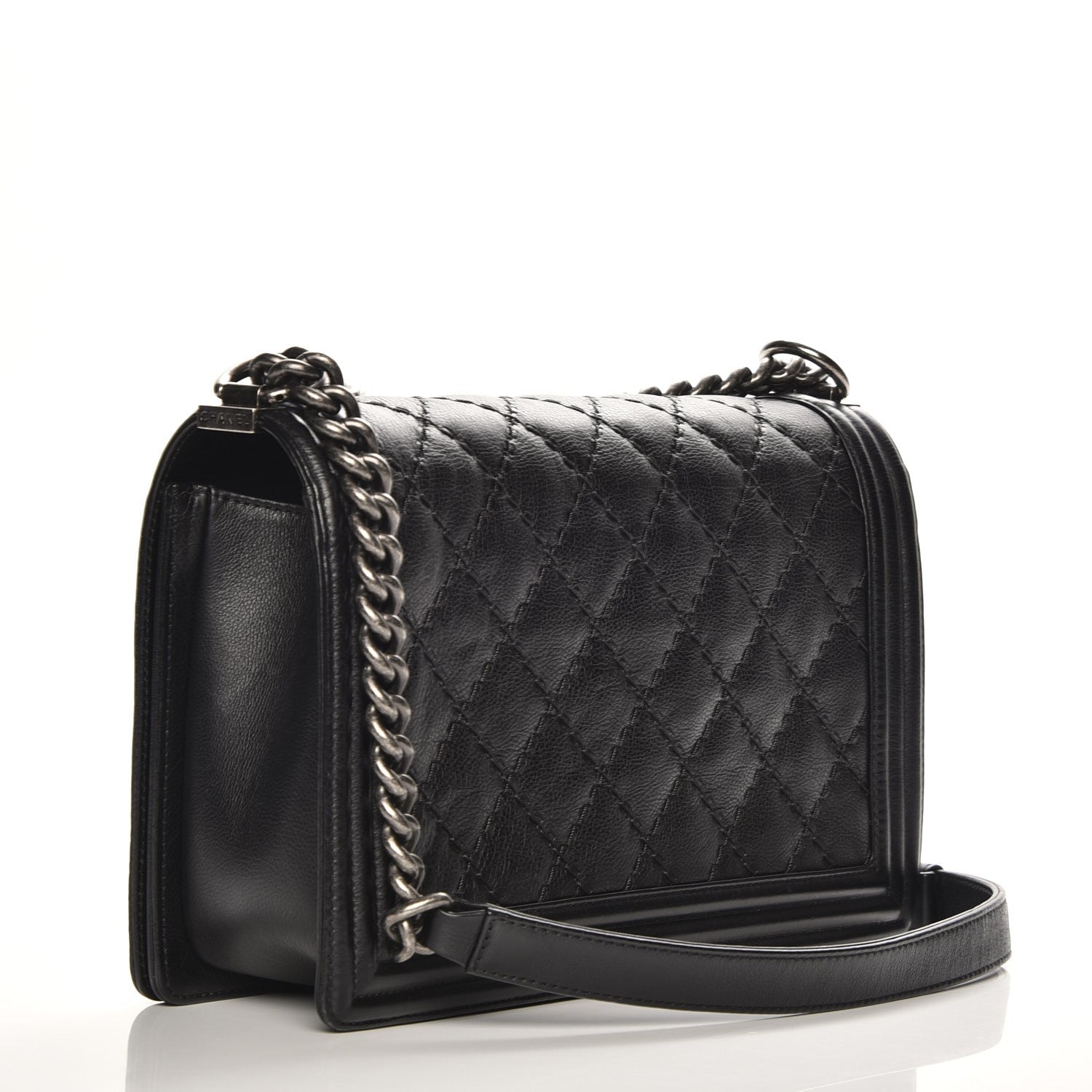 Chanel Calfskin Quilted Double Stitch New Medium Boy Flap Black 3 of 8