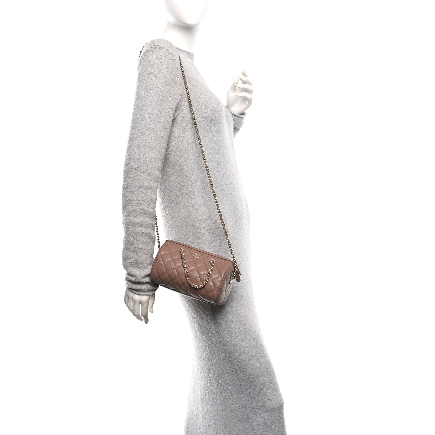 Chanel Caviar Quilted Barrel Clutch With Chain Brown 2 of 11