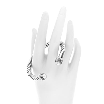 David Yurman Sterling Silver Diamond Pearl 7mm Crossover Bracelet 2 of 4