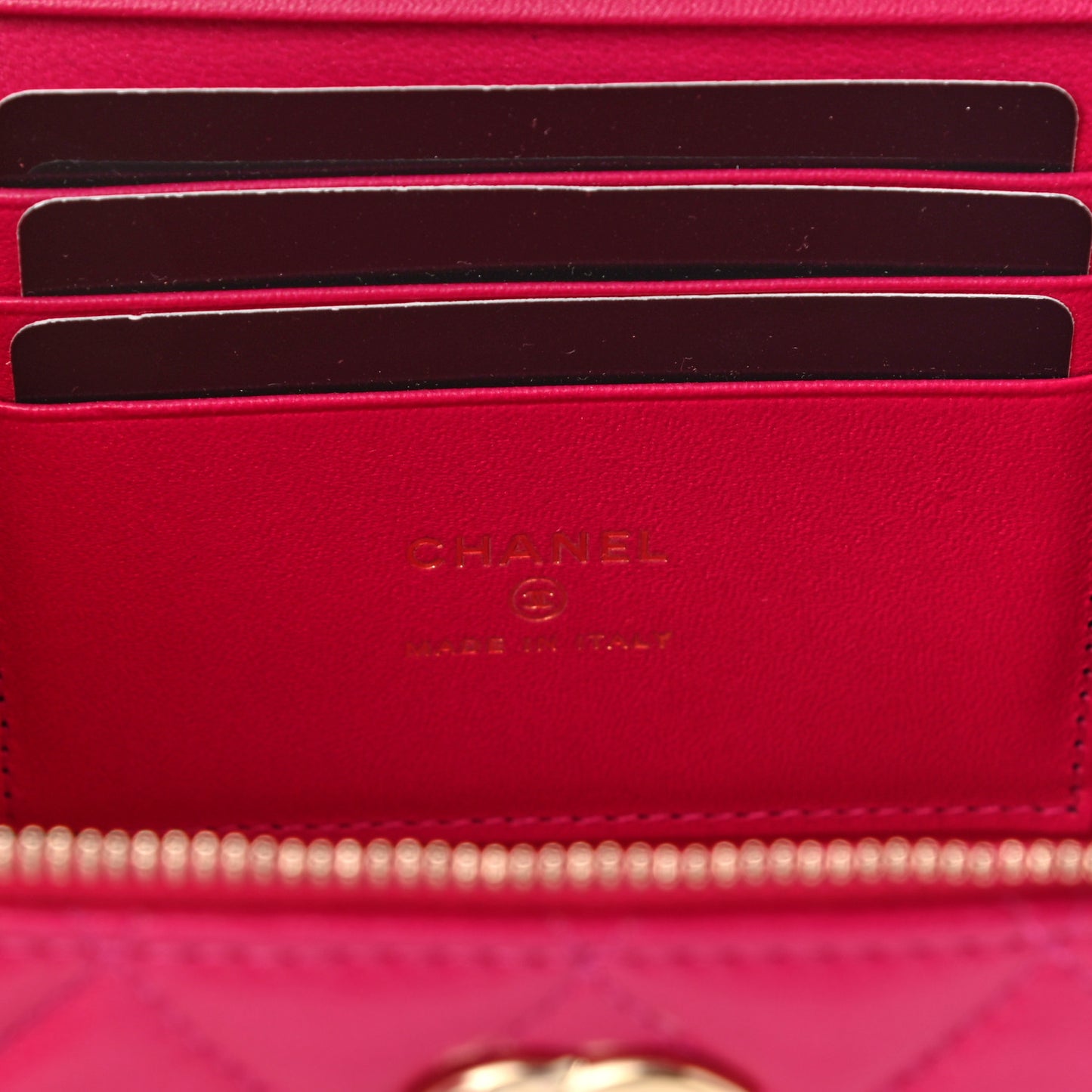 Lambskin Quilted Small Top Handle Vanity Case With Chain Dark Pink