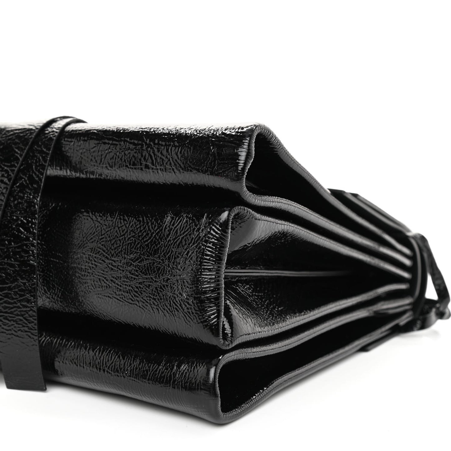Textured Patent Calfskin Medium Vring Shoulder Bag Black