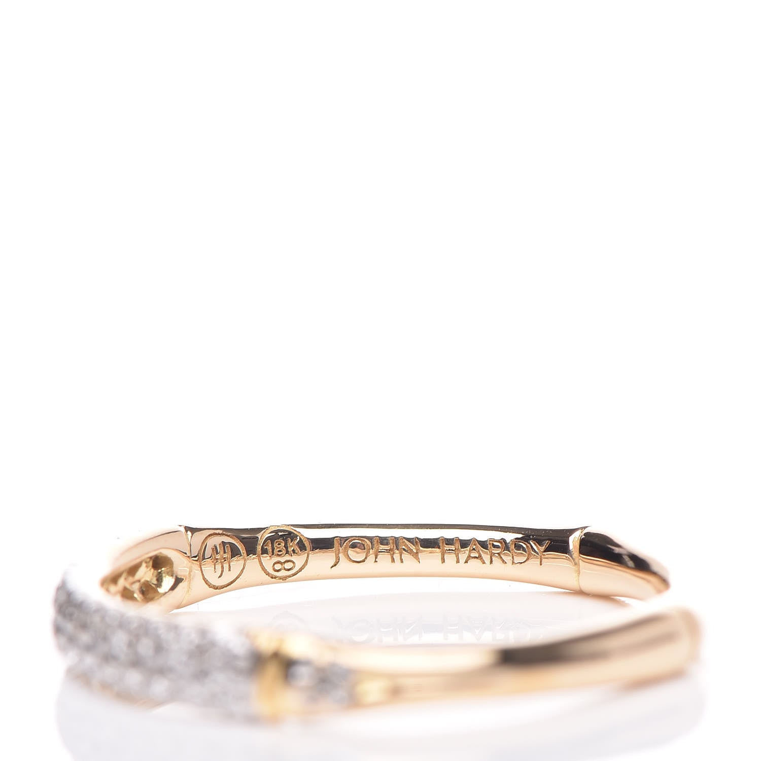 John Hardy 18K Yellow Gold Diamond Bamboo Slim Band Ring 54 7 4 of 5