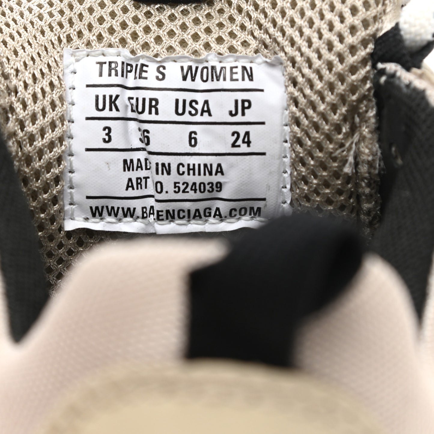 Fabric Mesh Womens Triple S Sneakers 36 Beige Black